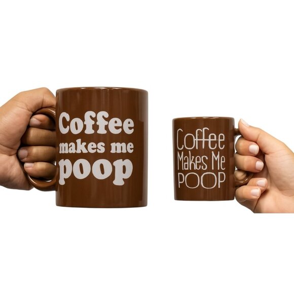 2 Coffee Makes Me Poop Mugs Cups Brown CONTAINERS - Picture 1 of 16